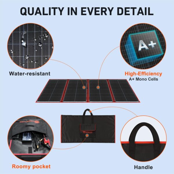 DOKIO 300W Portable Solar Panel Kit Foldable Solar Charger for 12V RV Car Marine Battery+18V DC Output for Portable Power Station,Smart LCD Controller with 2 USB for Cell Phone