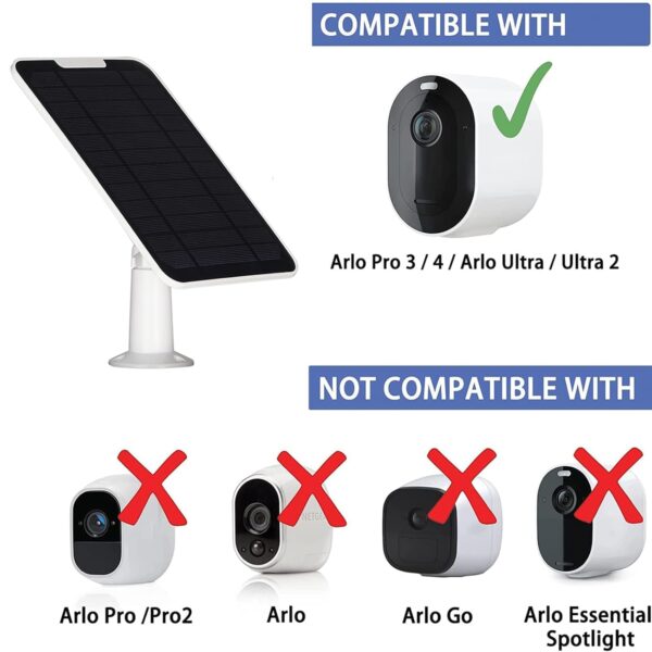 Solar Panel Charging Compatible with Arlo Pro 3/Pro 4/Pro 5S/Ultra/Ultra 2/Go 2, Continuous Power Supply IP65 Weatherproof with 9.8ft Charging Cable and Adjustable Wall Mount...