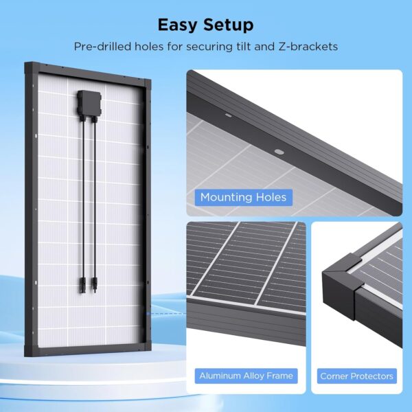 ZOUPW N-Type 16BB 100 Watt Solar Panel,Solar Panel 100W 12V,25% High Efficiency Monocrystalline PV Module IP68 Waterproof for RV Camp Marine Rooftop Power Station Off-Grid...
